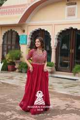 Beautiful Embroidered Faux Blooming Gown with Cotton Lining